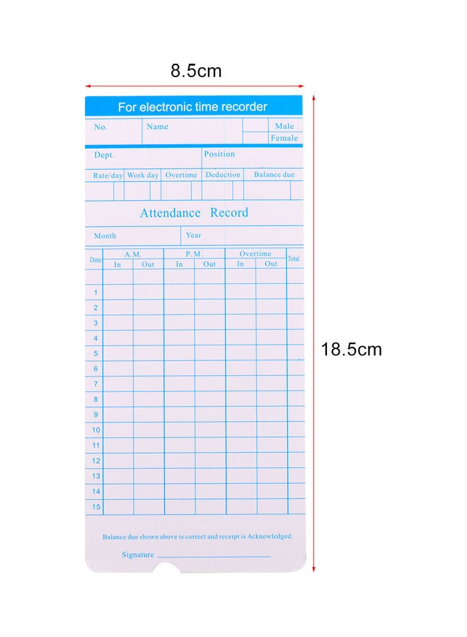 Pack Of 90 Attendance Time Clock Cards White/Blue - Image 2